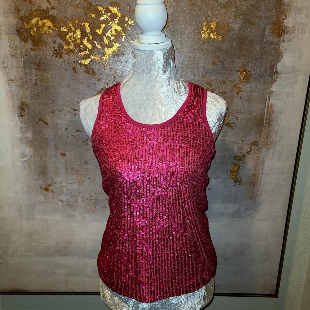 Trina Turk Sequin Pink Fitted Tank Top - Never worn. Fully lined. Gorgeous piece